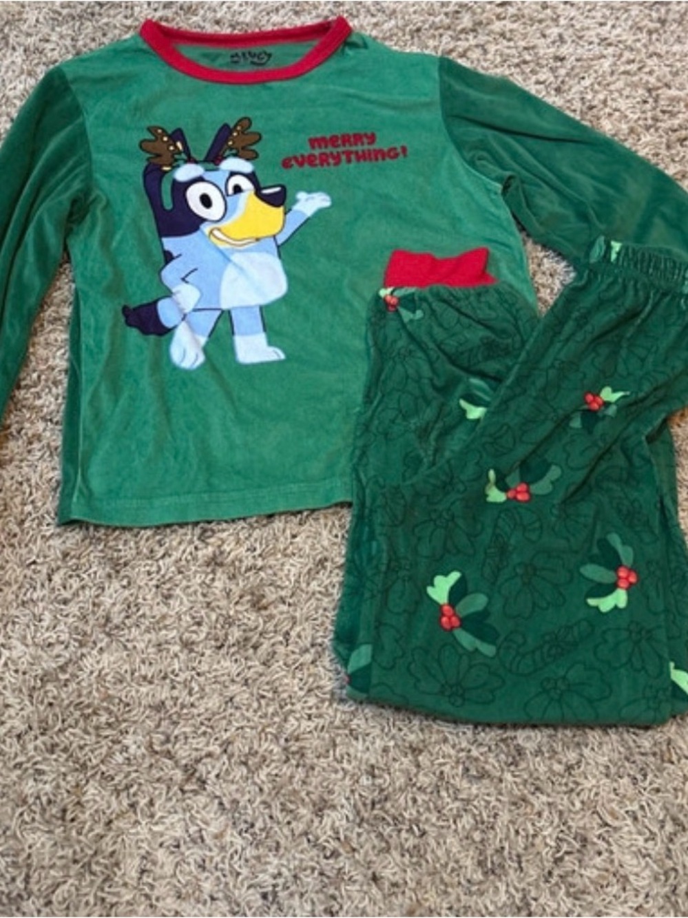 Green Holiday Kids Pajama Set with Festive Character